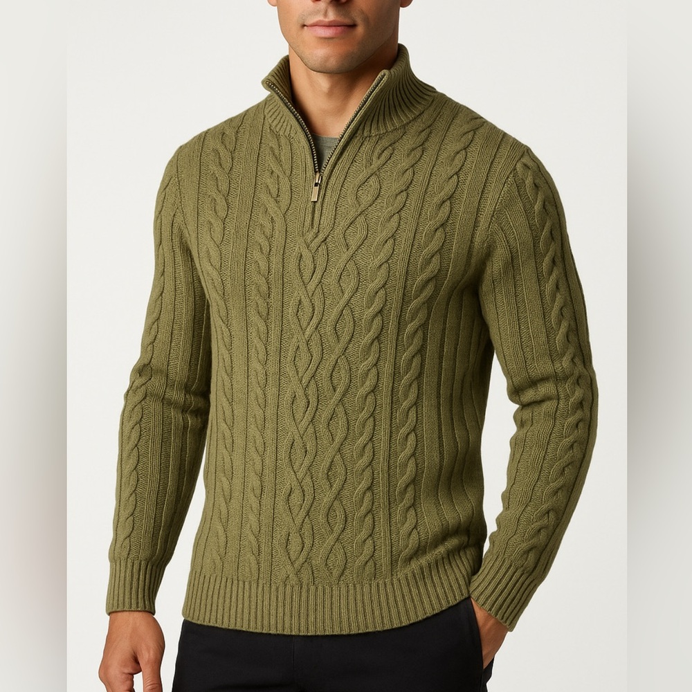 Tasso Elba Men's Zip Up Cable Knit Sweater - Olive